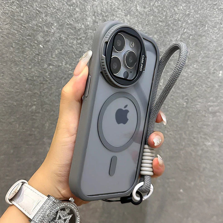 Foldable Magnetic Glass Lens Stand Case for iPhone Pro Max Models