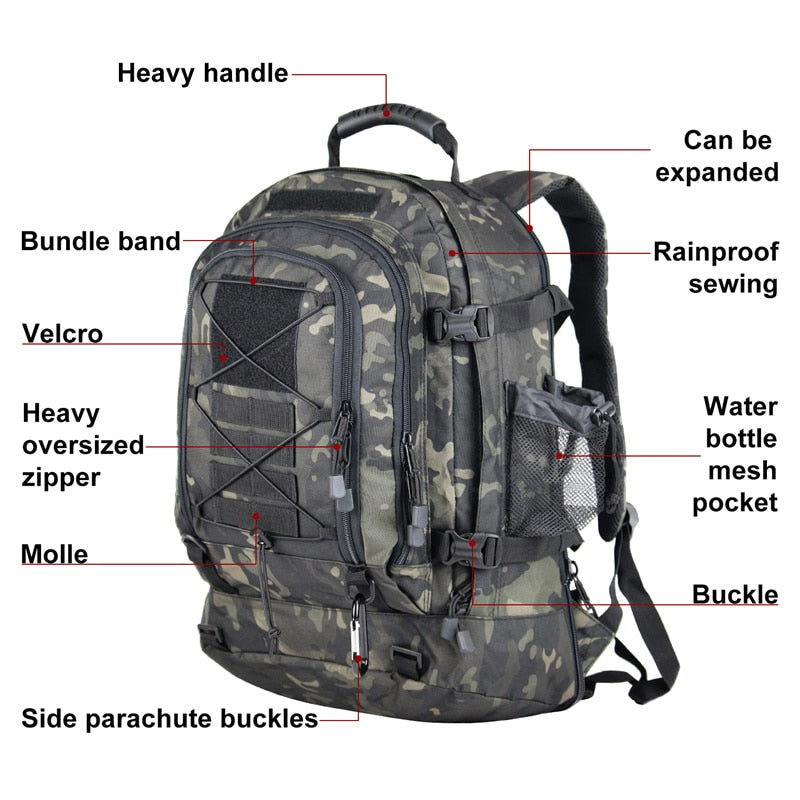 Military Tactical Backpack Expandable Waterproof Rucksack Pack