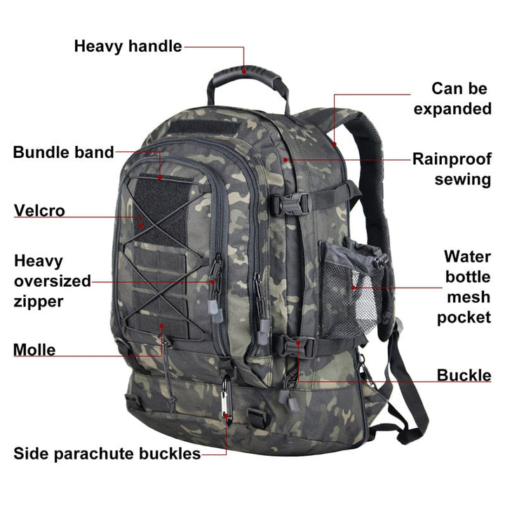 Military Tactical Backpack Expandable Waterproof Rucksack Pack