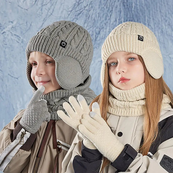 Kids Winter Hat Scarf and Gloves Set with Ear Warmer and Neck Warmer Accessories