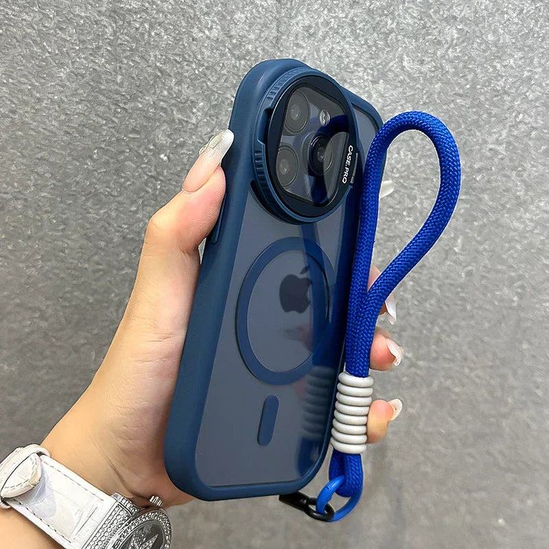 Foldable Magnetic Glass Lens Stand Case for iPhone Pro Max Models