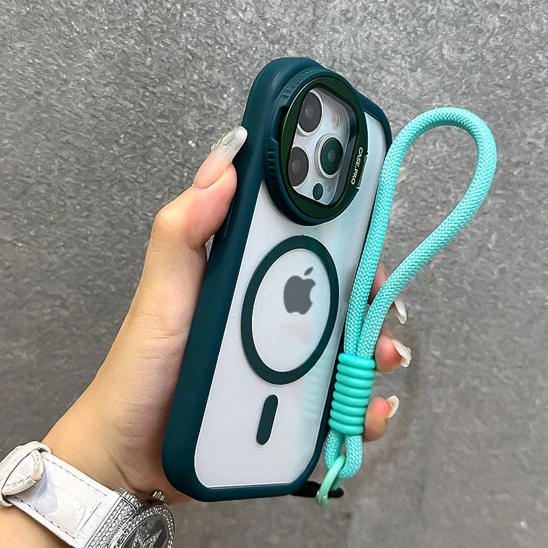Foldable Magnetic Glass Lens Stand Case for iPhone Pro Max Models