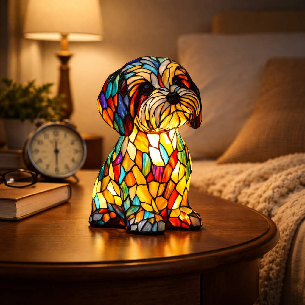 Dog Shape LED Table Lamp Stained Glass Style Night Light