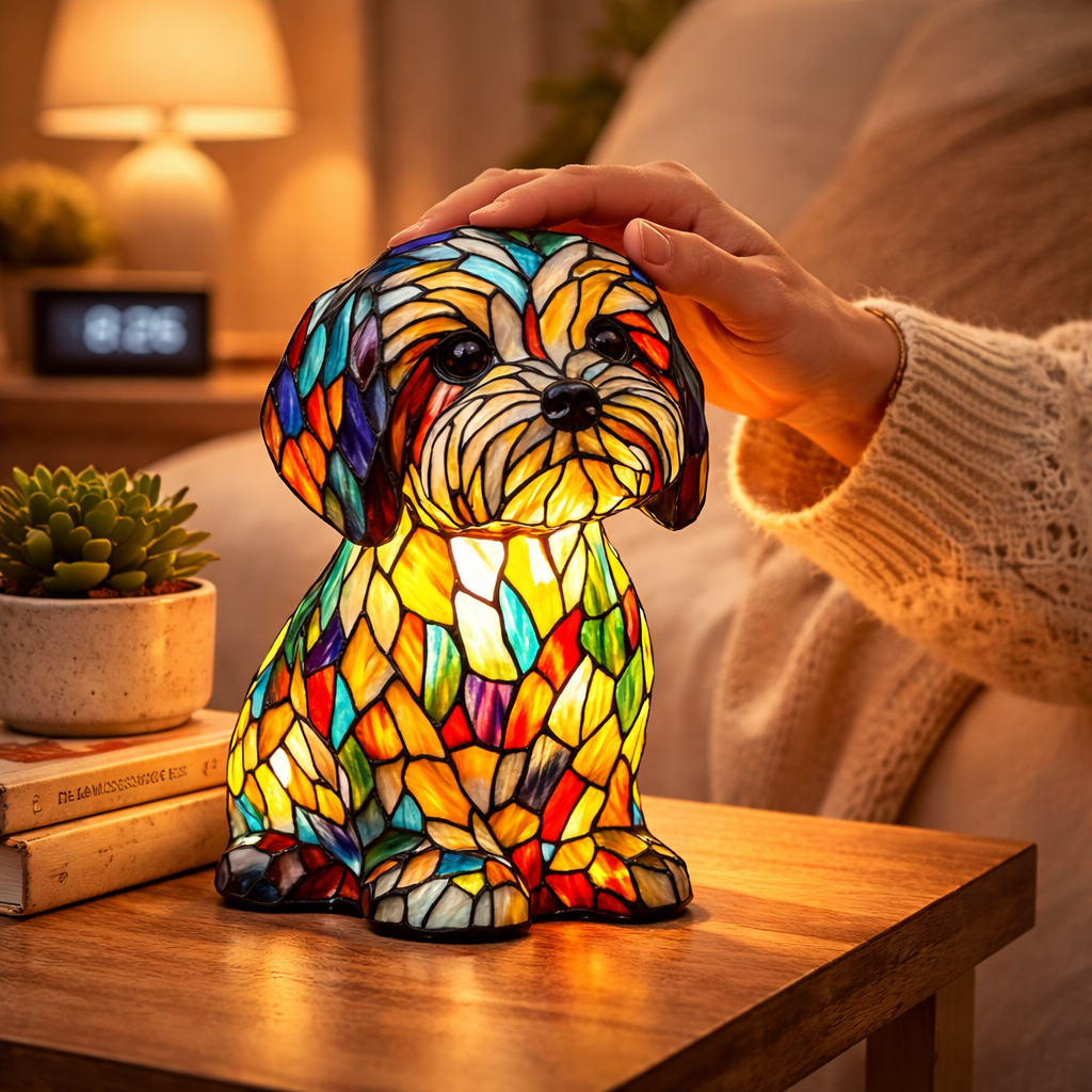 Dog Shape LED Table Lamp Stained Glass Style Night Light