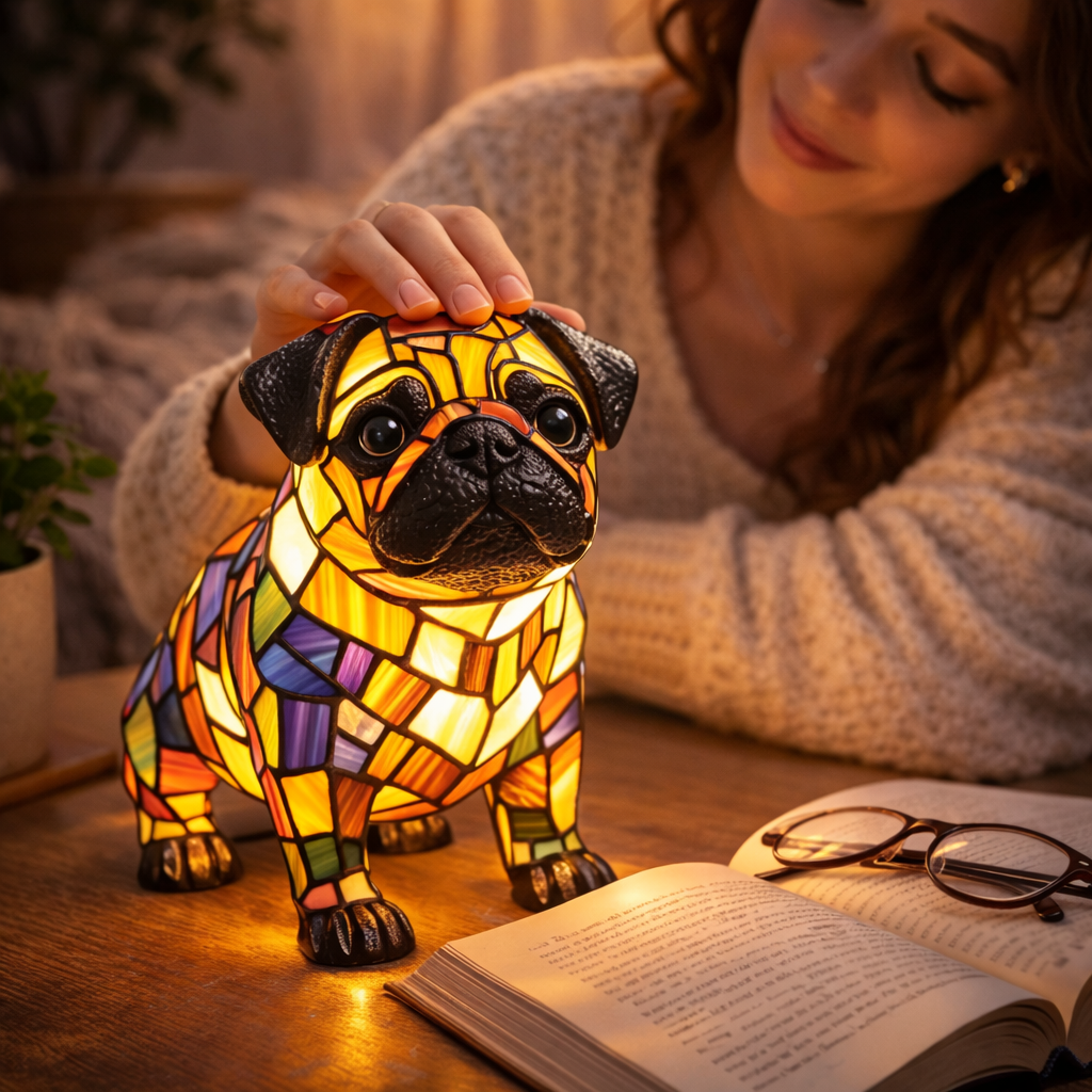 Dog Shape LED Table Lamp Stained Glass Style Night Light