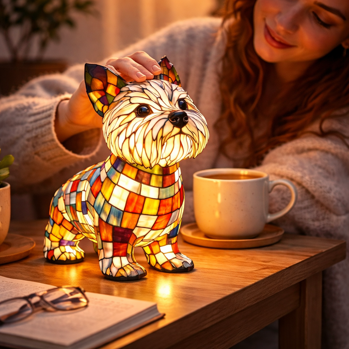 Dog Shape LED Table Lamp Stained Glass Style Night Light