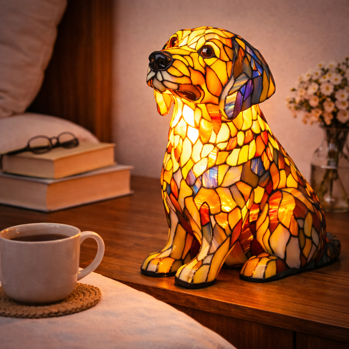 Dog Shaped Stained Glass LED Table Lamp Night Light