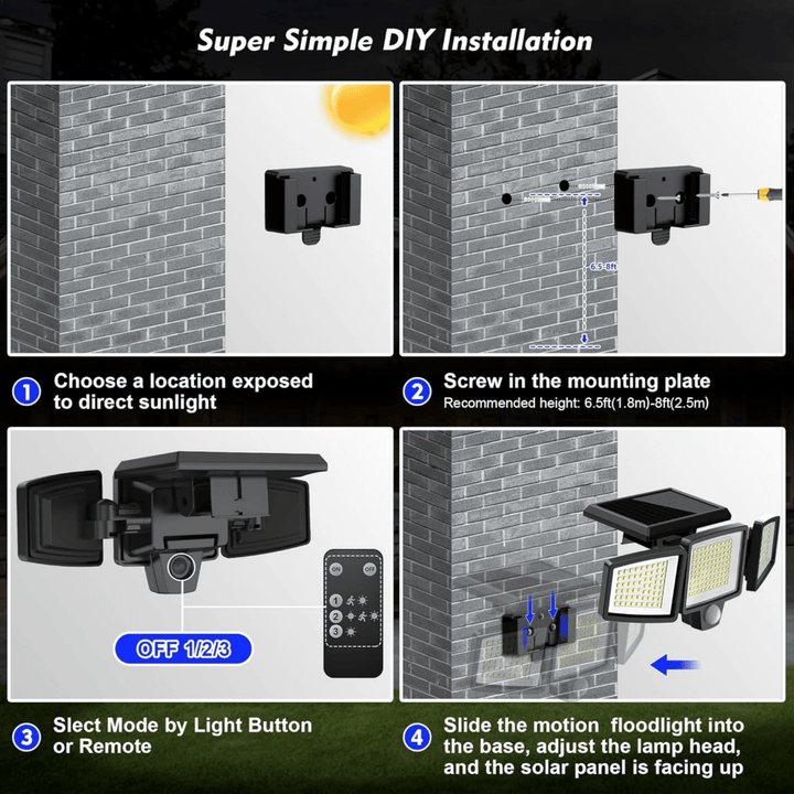 Solar Motion Sensor LED Security Light 3-Head Outdoor IP65