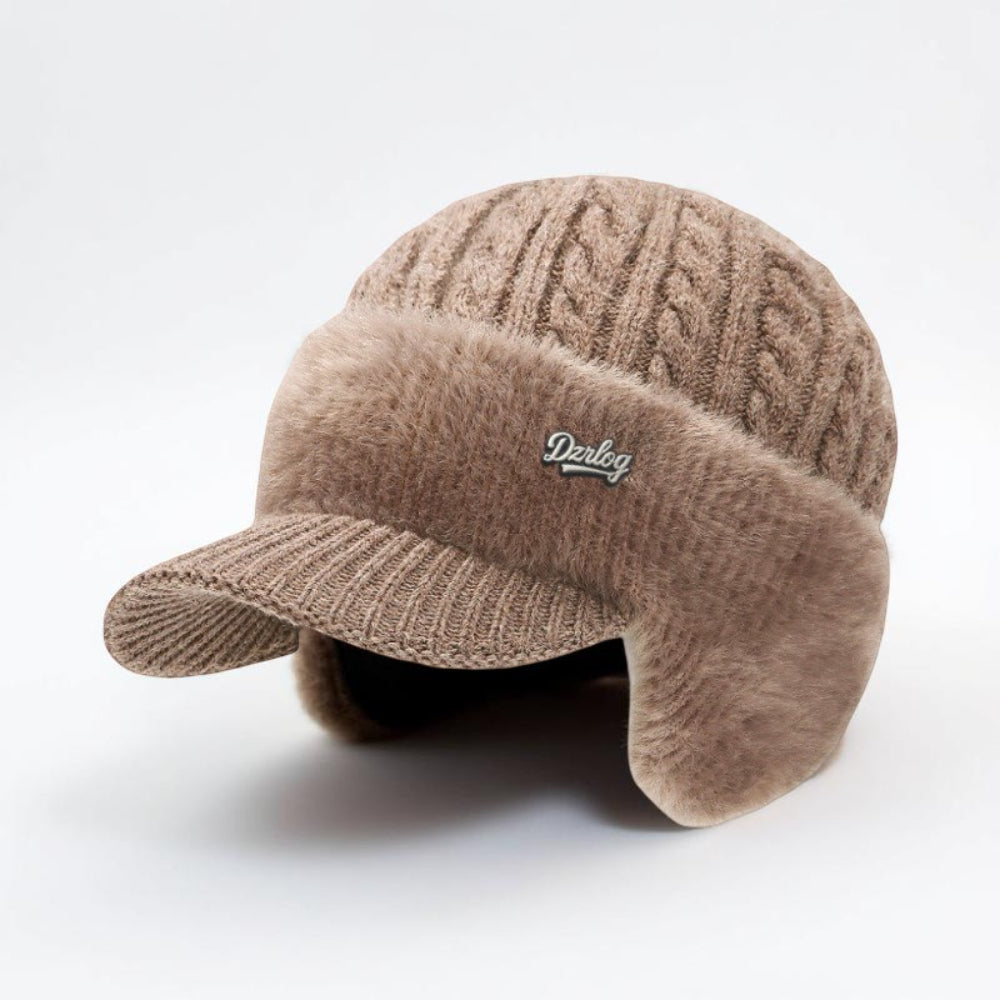 Winter Trapper Hat with Ear Flaps and Visor Knit Cap