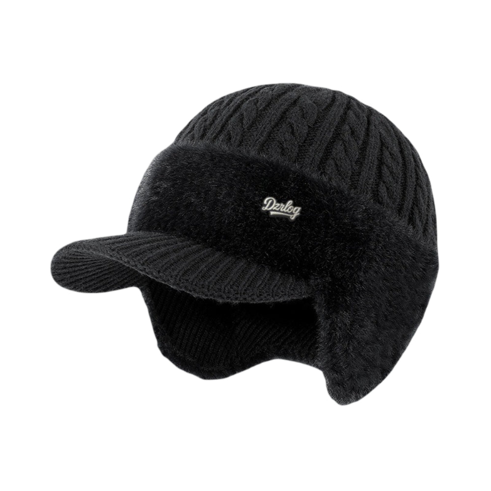 Winter Trapper Hat with Ear Flaps and Visor Knit Cap
