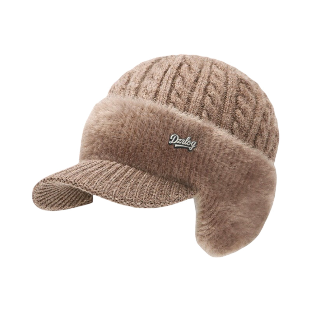 Winter Trapper Hat with Ear Flaps and Visor Knit Cap