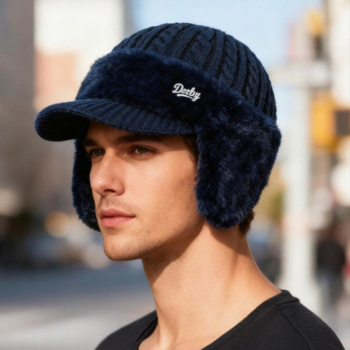 Winter Trapper Hat with Ear Flaps and Visor Knit Cap