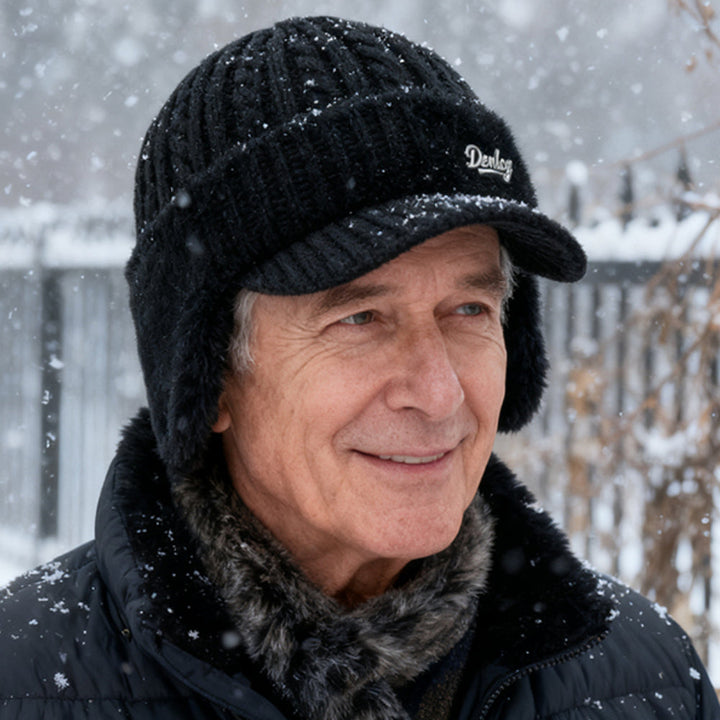 Winter Trapper Hat with Ear Flaps and Visor Knit Cap