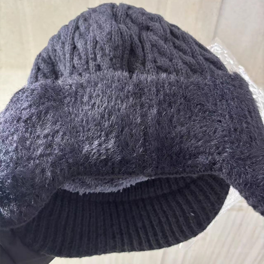 Winter Trapper Hat with Ear Flaps and Visor Knit Cap