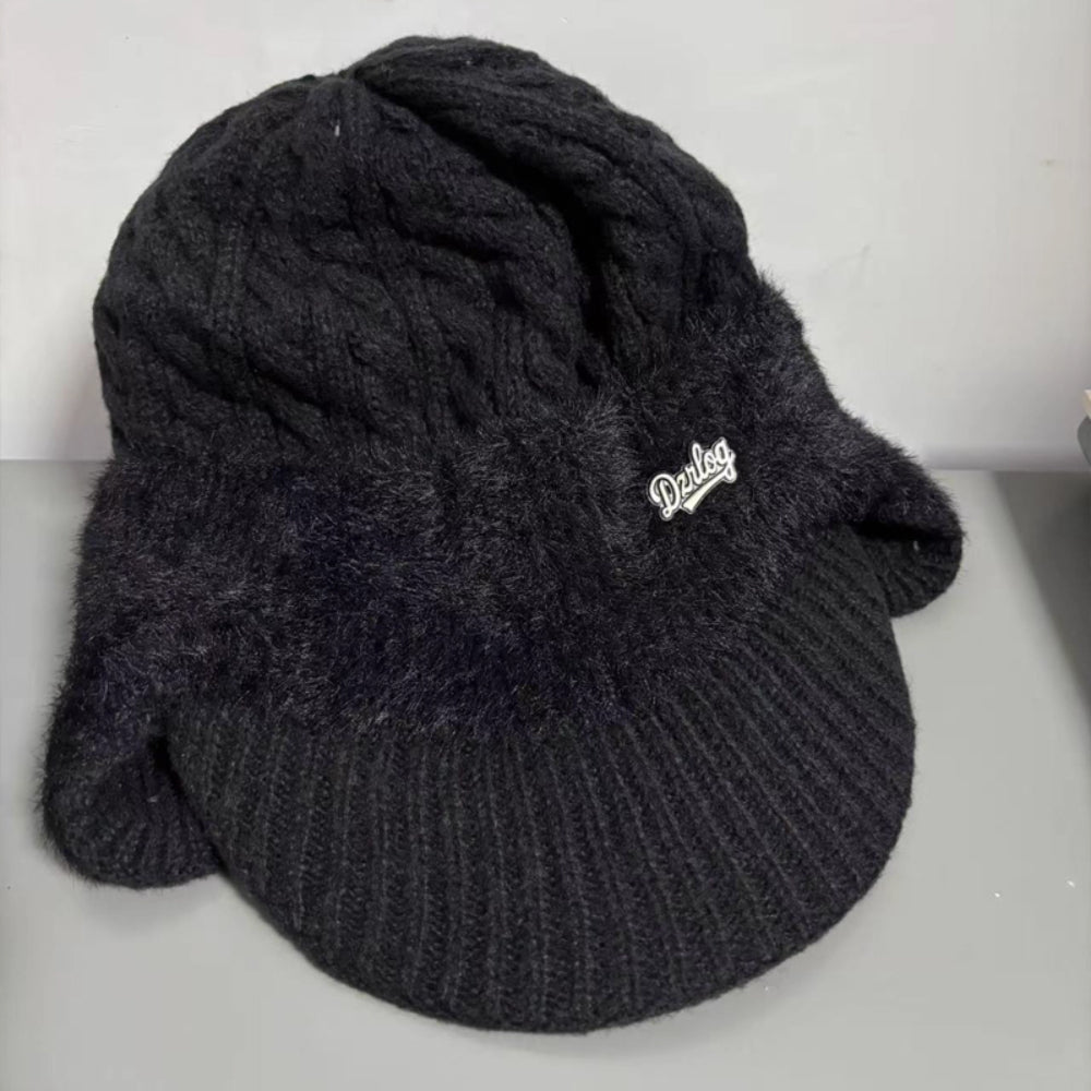 Winter Trapper Hat with Ear Flaps and Visor Knit Cap