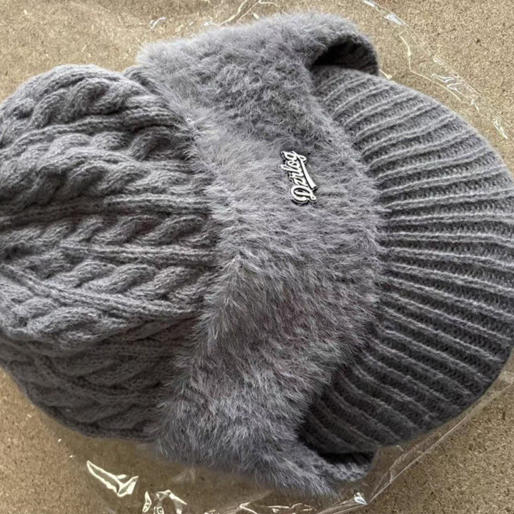 Winter Trapper Hat with Ear Flaps and Visor Knit Cap