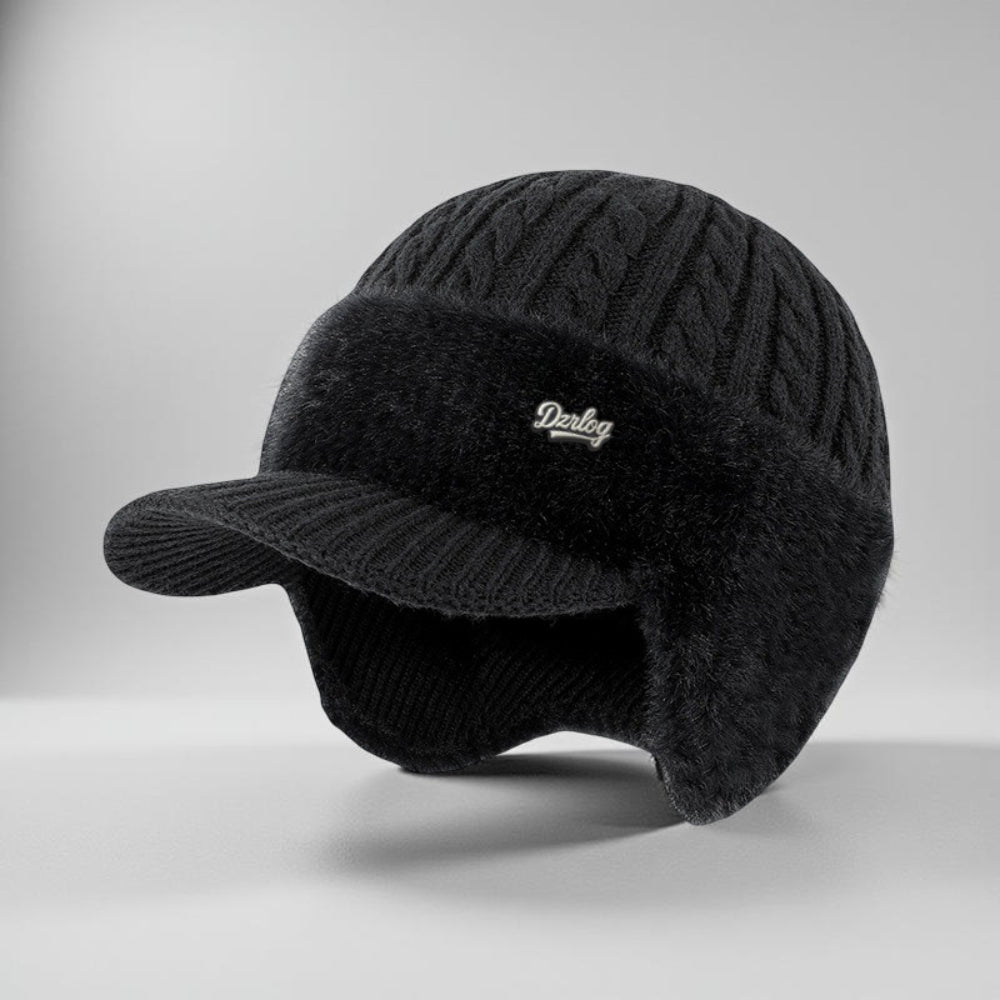 Winter Trapper Hat with Ear Flaps and Visor Knit Cap