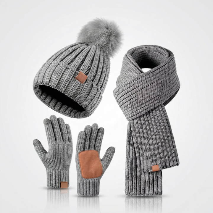 3 Piece Winter Knit Hat Scarf and Touchscreen Gloves Set