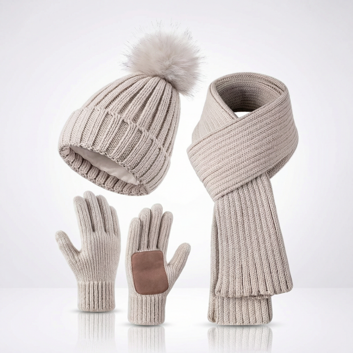 3 Piece Winter Knit Hat Scarf and Touchscreen Gloves Set