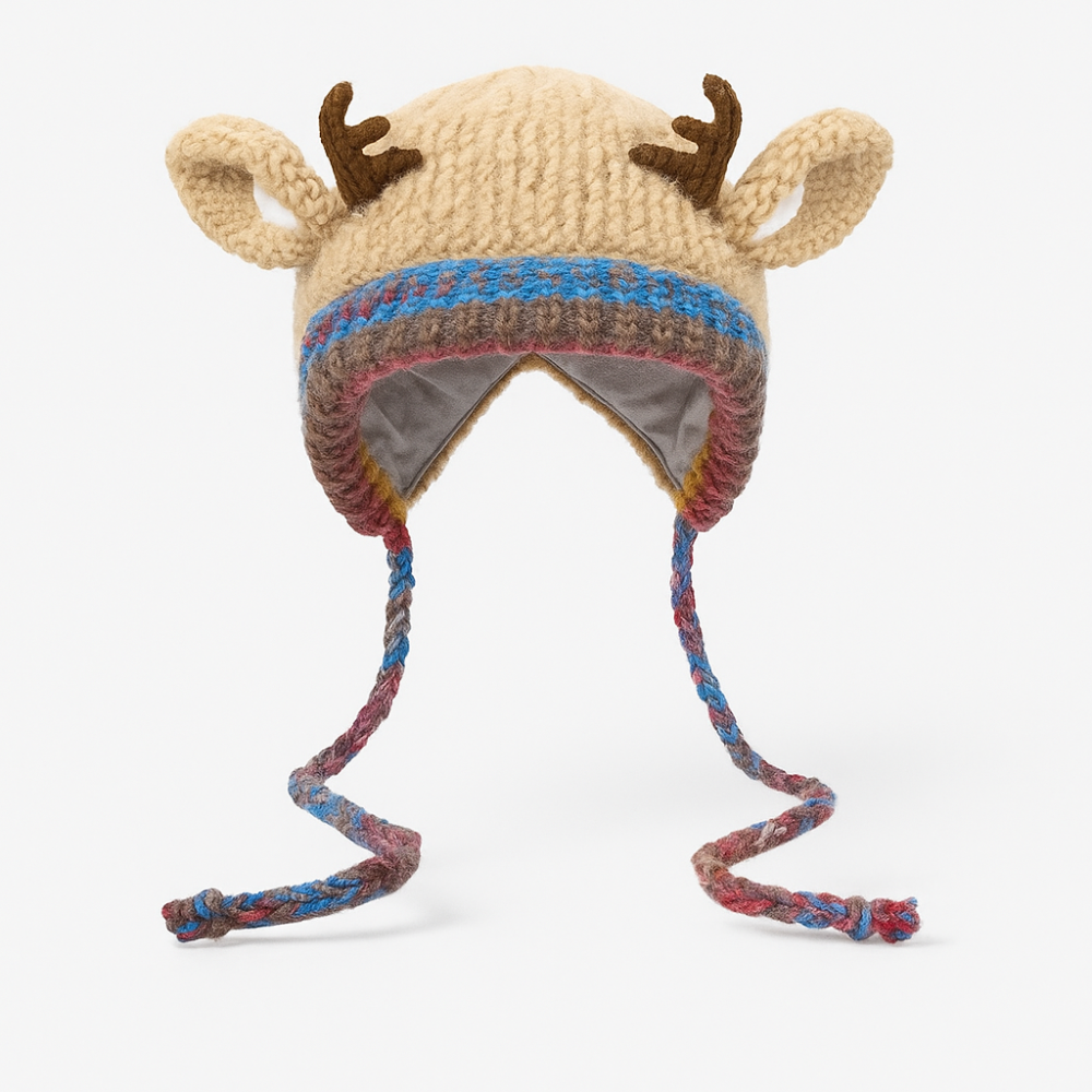 Women Knit Beanie Hat with Antlers Winter Knit Hat Accessory
