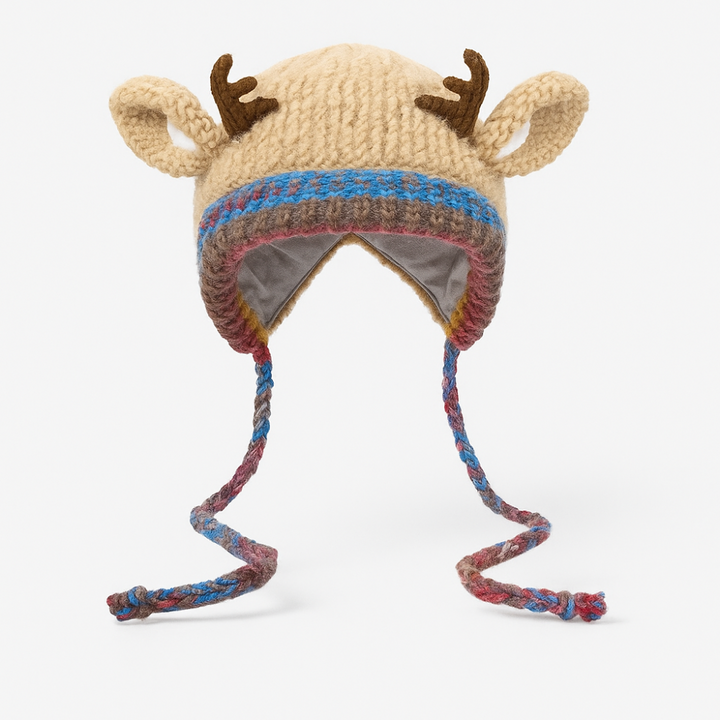 Women Knit Beanie Hat with Antlers Winter Knit Hat Accessory