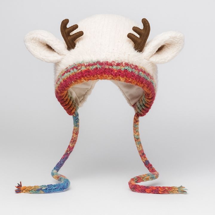 Women Knit Beanie Hat with Antlers Winter Knit Hat Accessory