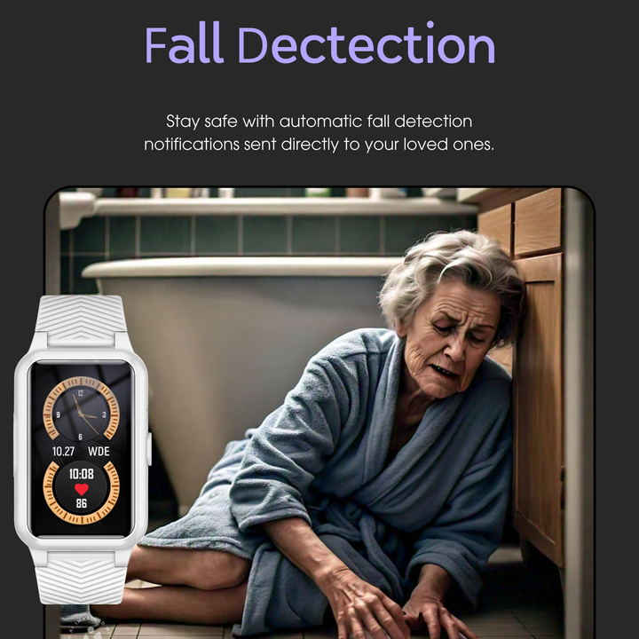 GPS Smartwatch Senior Safety Fall Detection Circular Wrist Watch