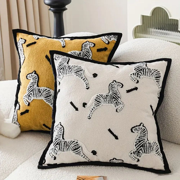 Square Embroidered Cushion Cover Zebra Dash Design