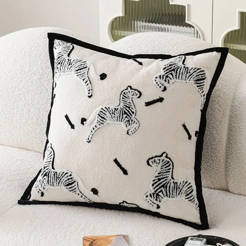 Square Embroidered Cushion Cover Zebra Dash Design