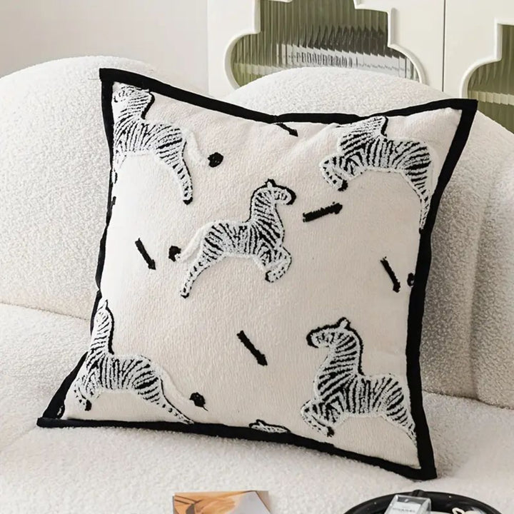 Square Embroidered Cushion Cover Zebra Dash Design