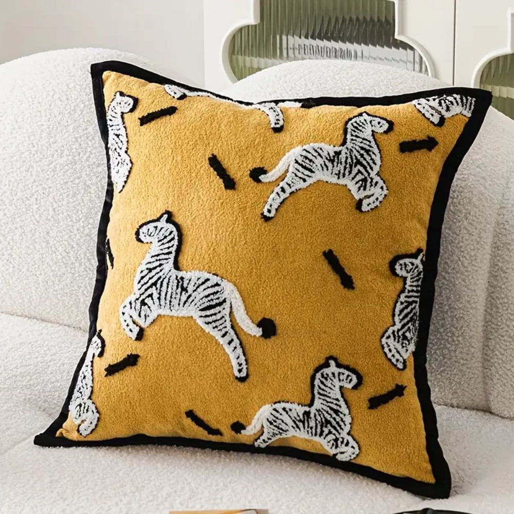 Square Embroidered Cushion Cover Zebra Dash Design