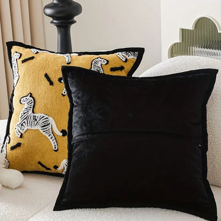 Square Embroidered Cushion Cover Zebra Dash Design