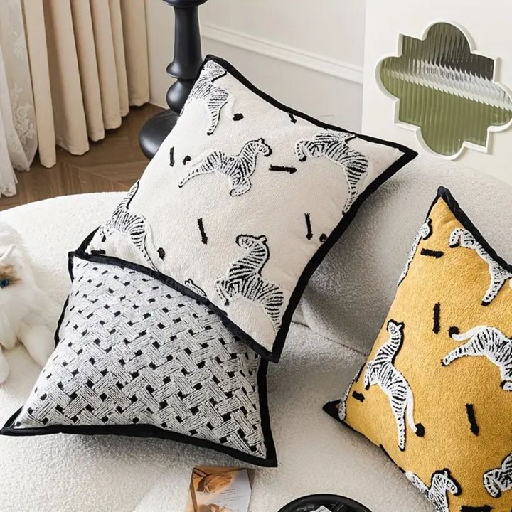Square Embroidered Cushion Cover Zebra Dash Design