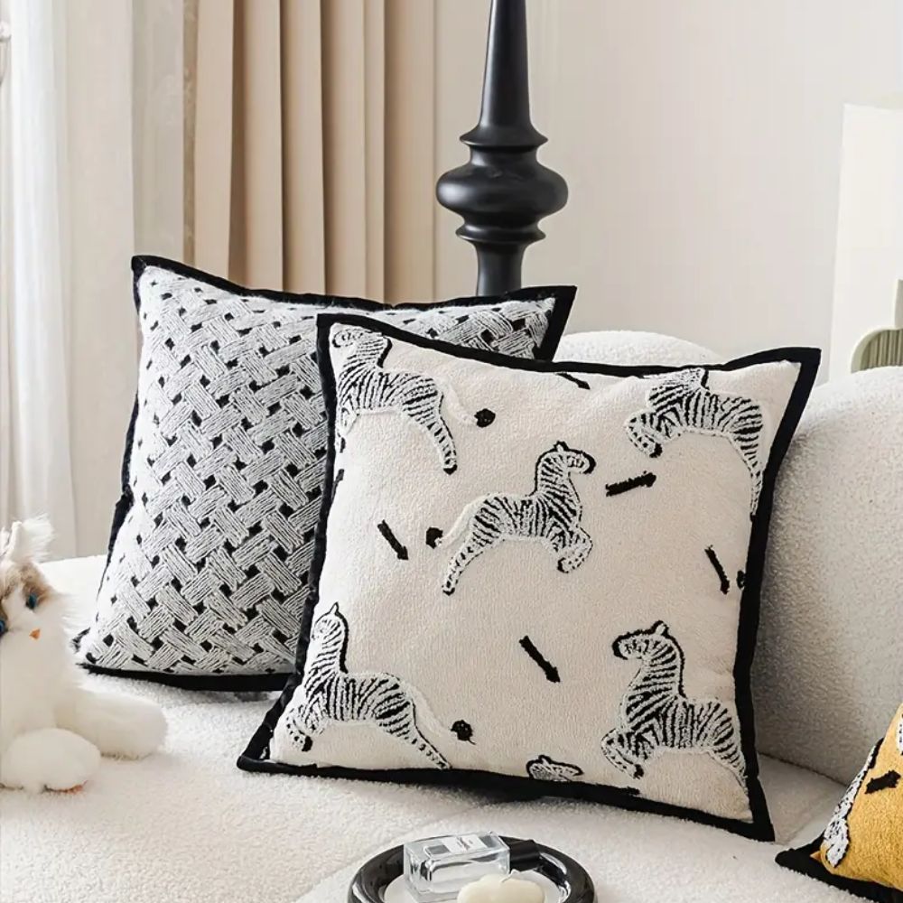 Square Embroidered Cushion Cover Zebra Dash Design