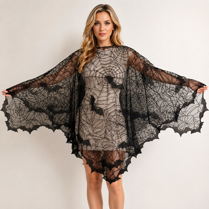 Womens Lace Skeleton Cloak Cape Witch Costume Halloween