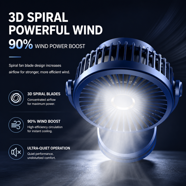 Rechargeable Clip On Portable Desk Fan 4 Speed Quiet 10000mAh Battery