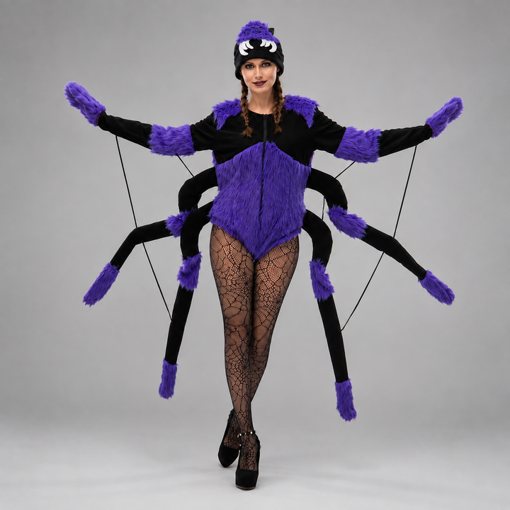 Womens Purple Spider Costume 8 Legs Hat Halloween