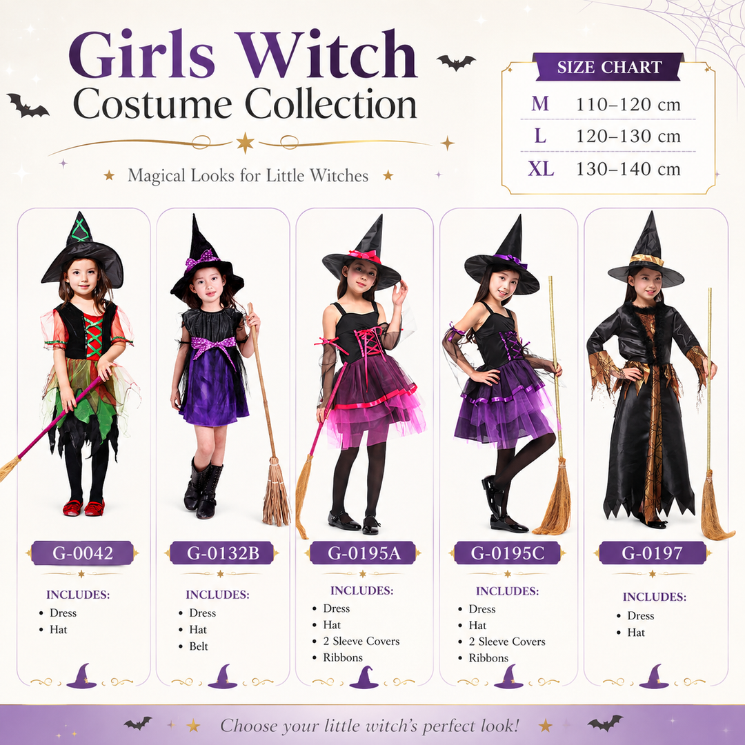 Girls Witch Costume with Hat Halloween Dress Up