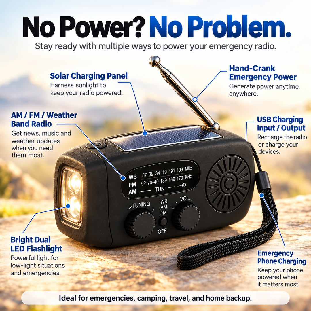 Portable Wind Up Emergency Radio AM FM Solar with Power Bank