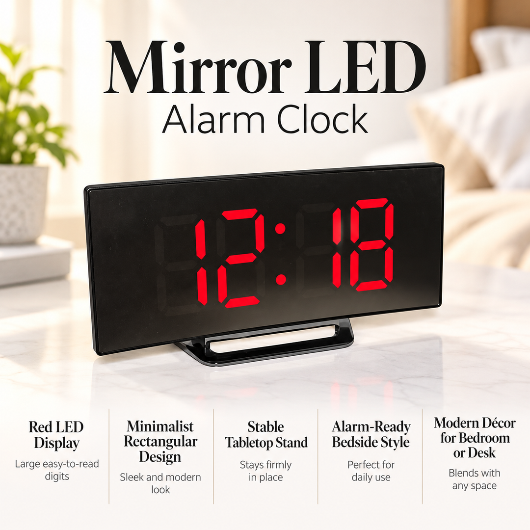 Digital Alarm Clock Curved LED Display Minimalist Bedside Desk Clock