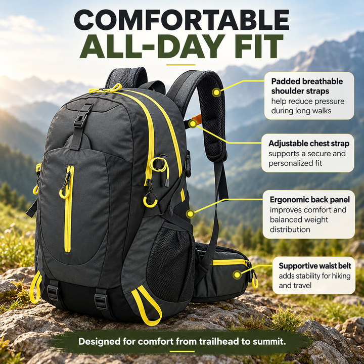 40L Waterproof Hiking Backpack with Multiple Compartments for Outdoors