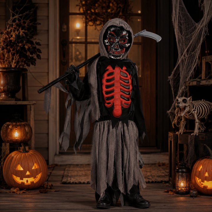 Kids Grim Reaper Skull Cape Costume Halloween Boys Girls