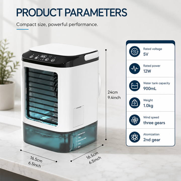 Portable Mini Air Conditioner with 900ML Water Tank and 3-Speed Humidifier
