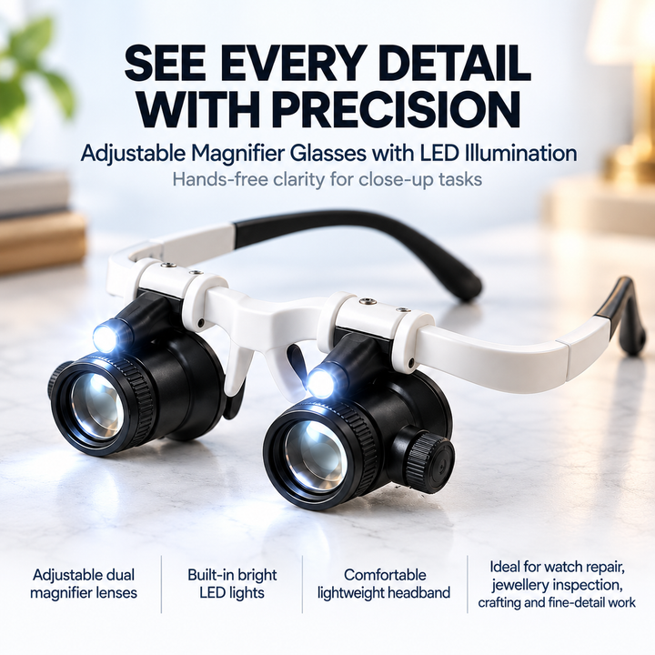 LED Illuminated Magnifier Glasses Hands Free for Reading Hobbies