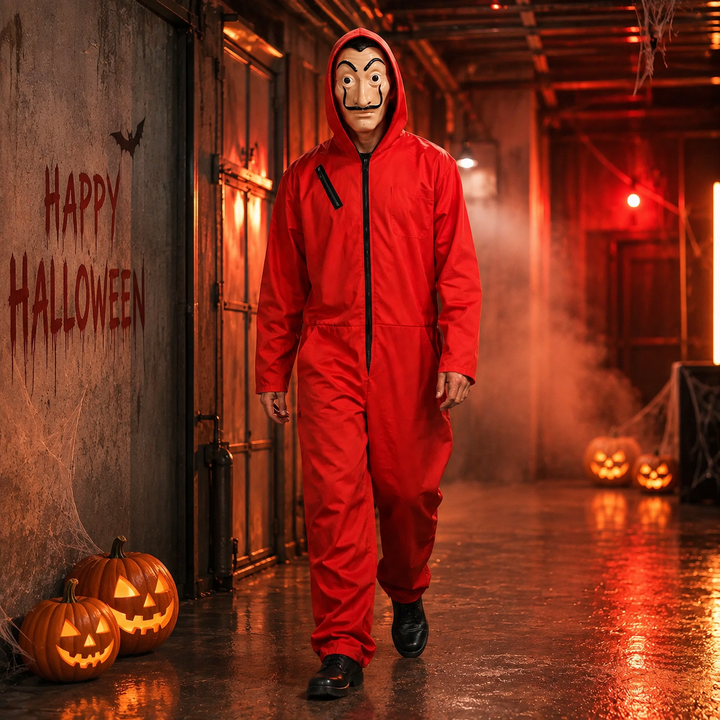 Money Heist Red Jumpsuit Costume with Dali Mask Halloween