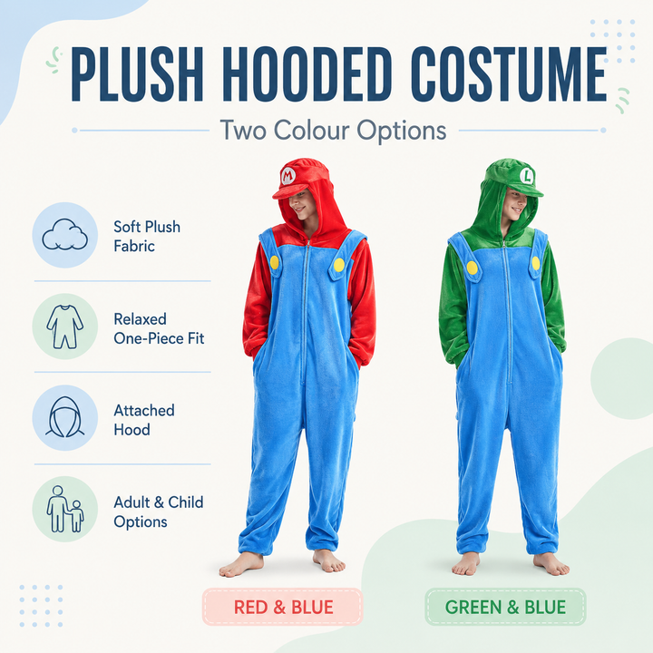 Kids Mario and Luigi Onesie Pyjamas Cosplay Sleepwear