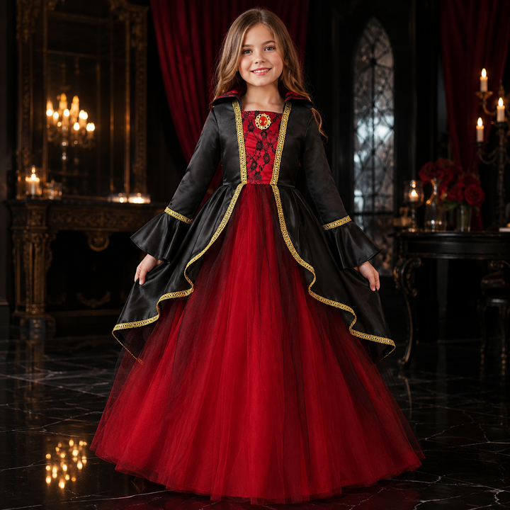 Girls Victorian Vampire Costume Dress with Hat Halloween