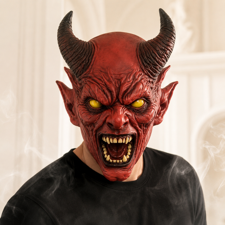 Red Horned Demon Full Head Latex Mask Halloween Scary