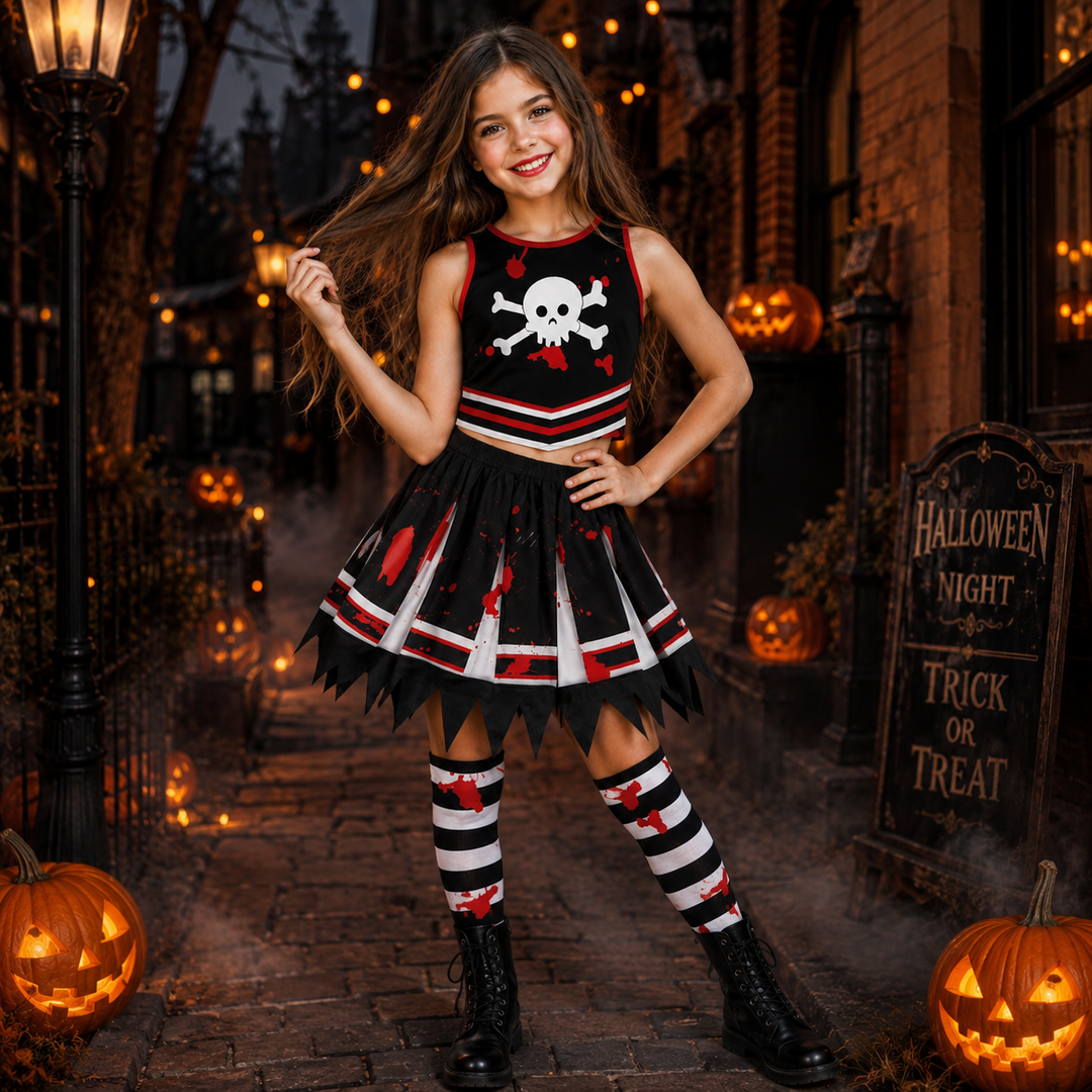 Kids Zombie Cheerleader Costume Halloween Performance Set