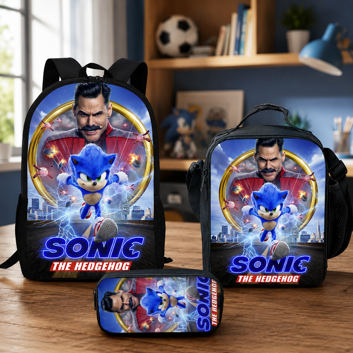 Sonic Boys 3-Piece School Backpack Set with Lunch Bag &amp; Pencil Case